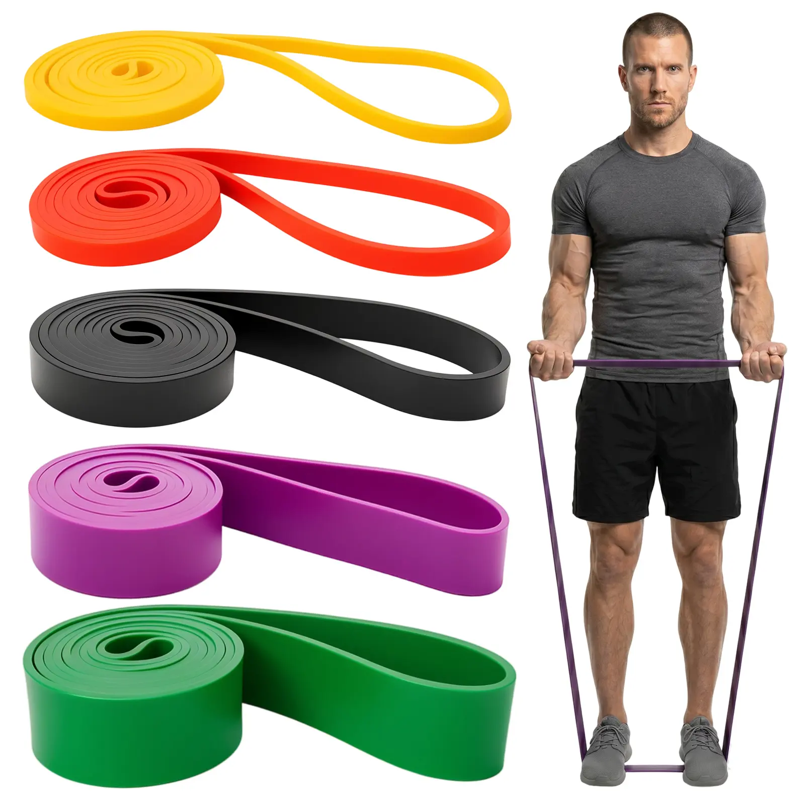 5-Level Elastic Resistance Bands Set for Full Body Training, Fitness, Physical Therapy, Home & Gym Workout