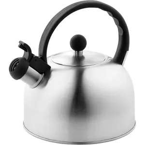 2.5 Liter Whistling Tea Kettle - Modern Stainless Steel Whistling Tea Pot for Stovetop Hot Water Boiler with Cool Grip Ergonomic Handle (Silver, 2.5 Liter)