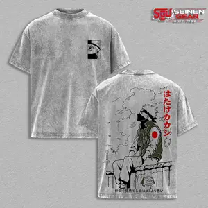 Kakashi Sensei Vintage Oversized Graphic Tee, Naruto Anime Shirt, Acid Wash Heavyweight Cotton Streetwear, Dark Manga Aesthetic Clothing, Viral Anime Fan Gift