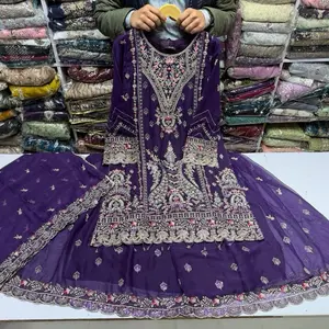 Elegant Chiffon Sharara Set – Embroidered Party Wear (Medium)