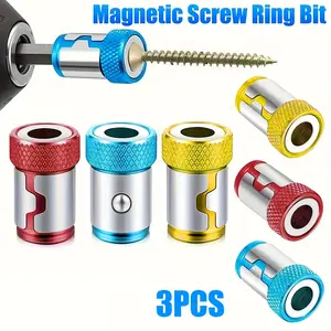 3-Pack Magnetic Screwdriver Bit Holder Ring, Universal Quick Change Drill Adapter for Hex Shank, Anti-Slip Knurled Design, Strong Magnetizer Tool for DIY Repair