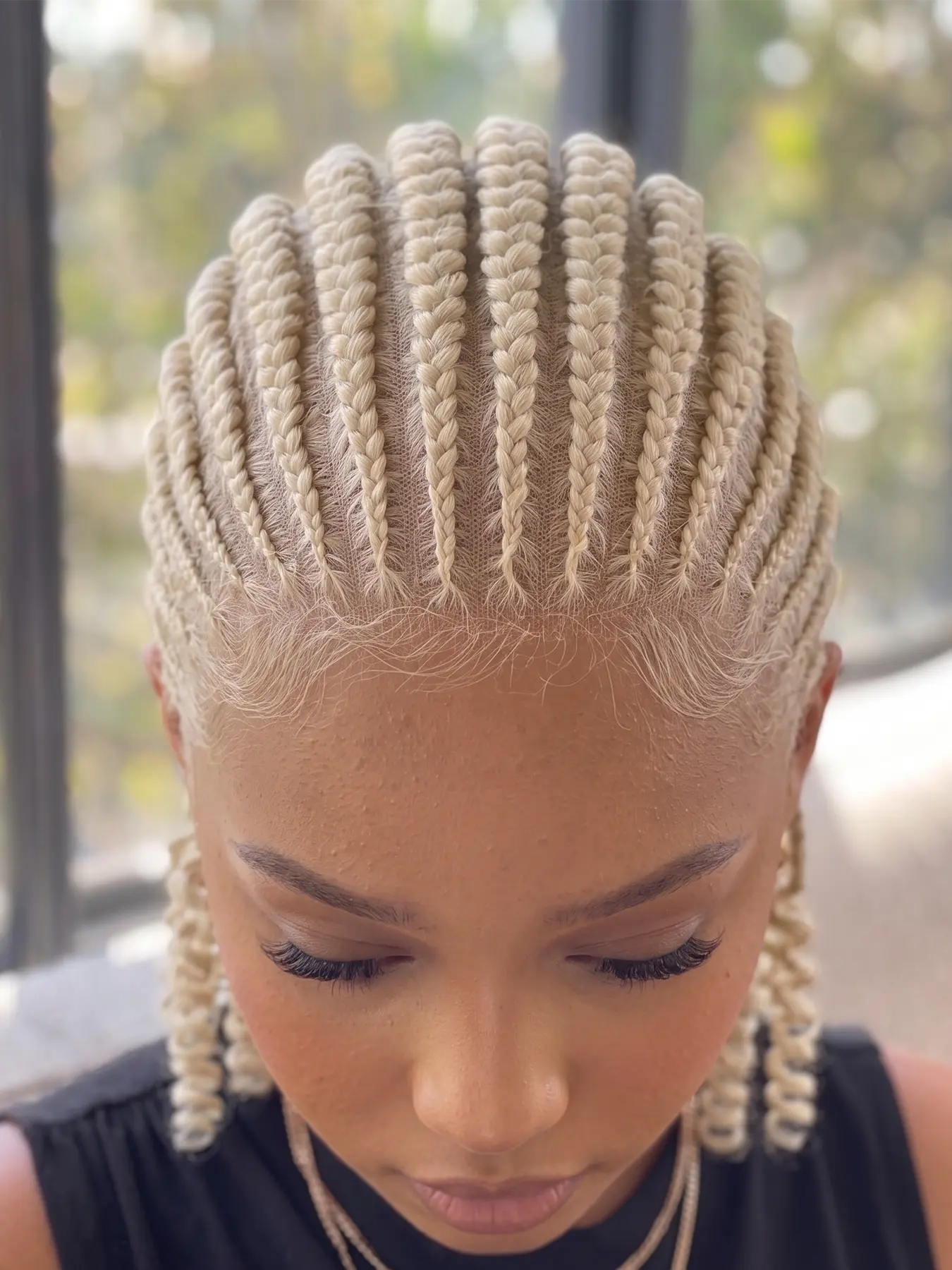 Blonde Color Cornrow Box Braided Wigs Curly End Twist 8 inch Short Knotless Synthetic Full Lace Wig Lightweight & Breathable Cap Full Hand Tied Braids for Black Women