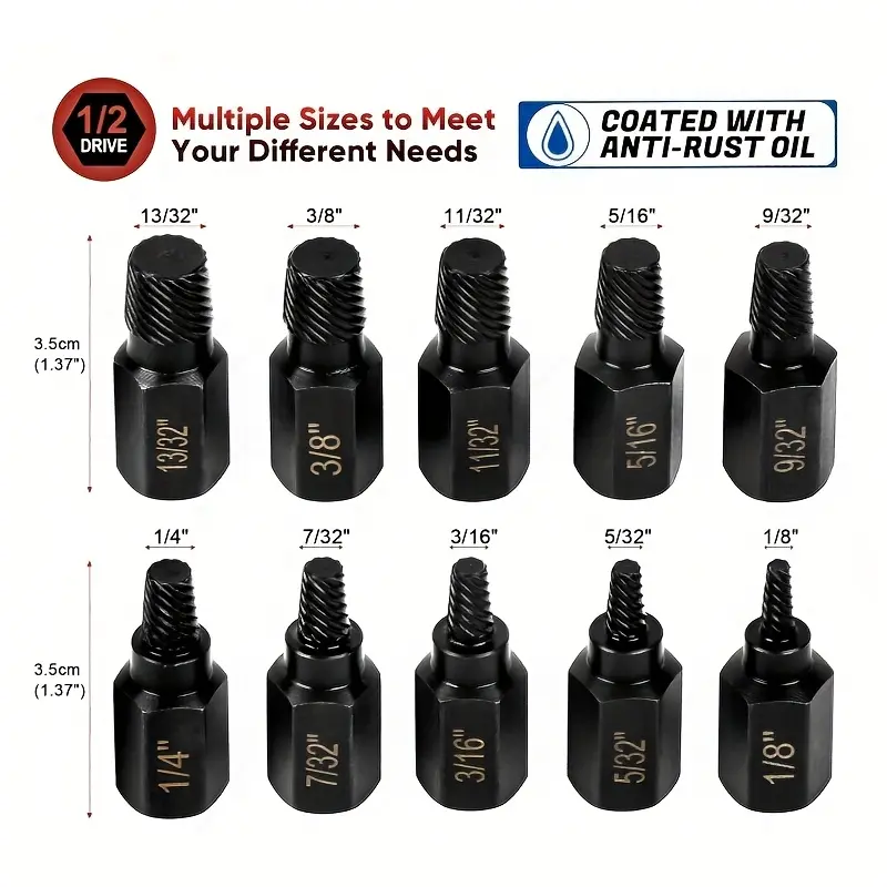 10Pcs Screw Extractor Set, Easy Out Bolt Extractor Kit with Bottom  Drive, Multi-Spline Extractors for Removing Stripped, Rounded, Damaged, Broken Screw Stud Hexagon Bolts Diy Tools Specialty Hand Tools