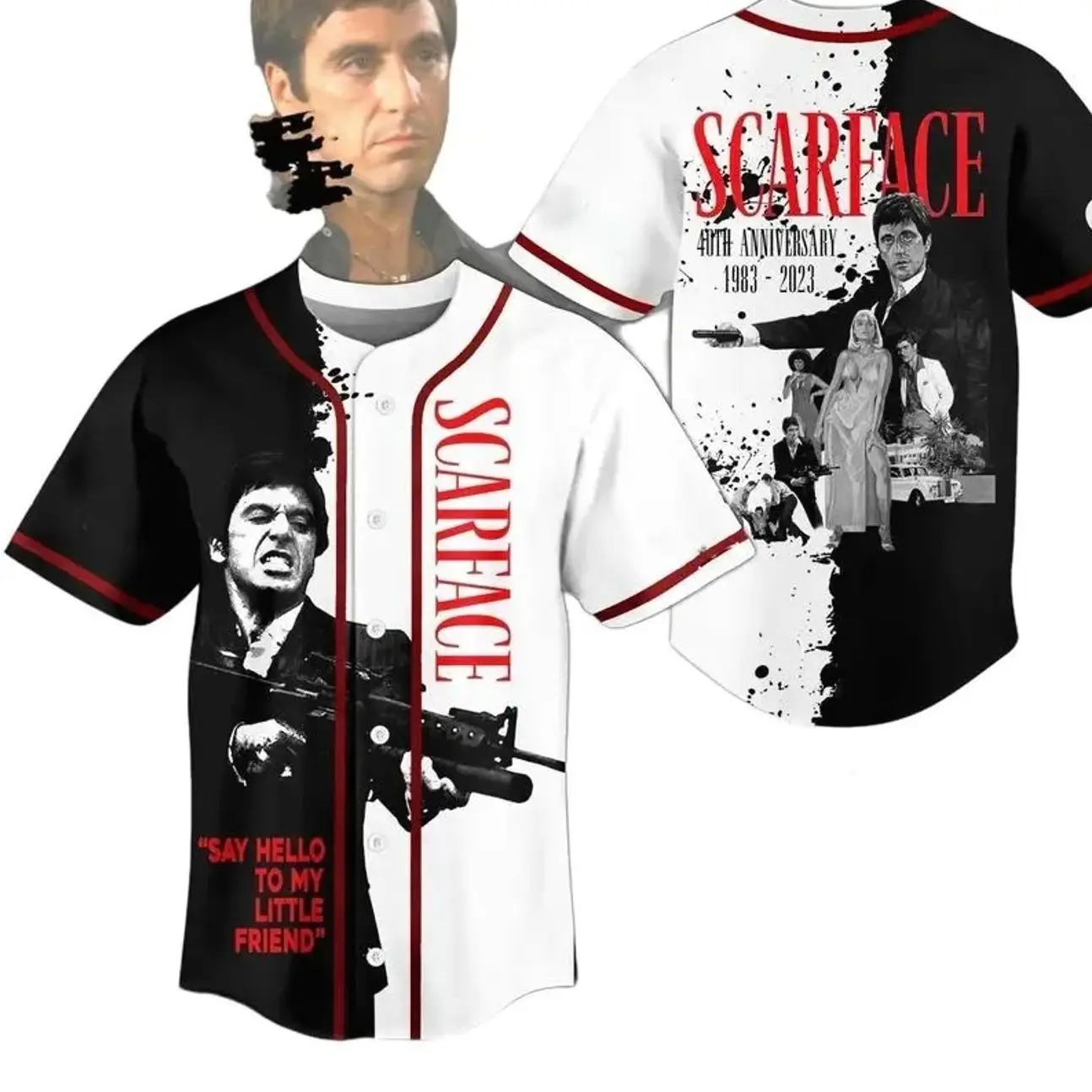 Scarface Unisex Baseball Jersey – Casual Sportswear for Couples, 90s Vintage Style, for Sports & Outdoor Activities