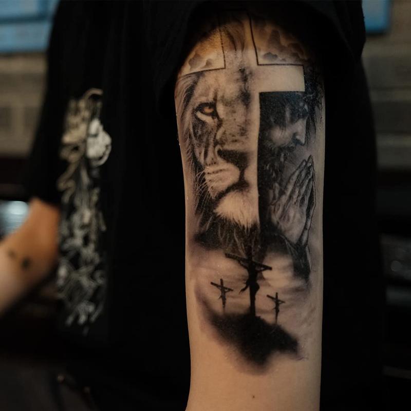 4 sheets, couple stickers, large black lion temporary tattoo stickers, Halloween temporary fake tattoo stickers, animal designs Sensitive