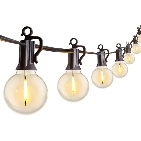 Brightown Outdoor String Lights 29 Feet G40 LED Patio Lights, Plug-in, 13 Plastic Edison Bulbs(1 Spare), Waterproof Connectable Hanging Light for Backyard Porch Balcony Party Decor, E12 Base, Black