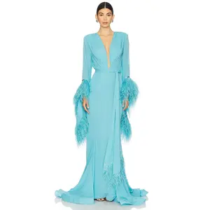 Bronx Banco Geisha V Neck Gown in Teal