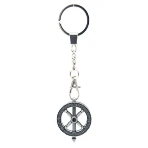 Multipurpose Fashion Accessory Keychain Pendant Oxidized Silver Roulette Spinning Top