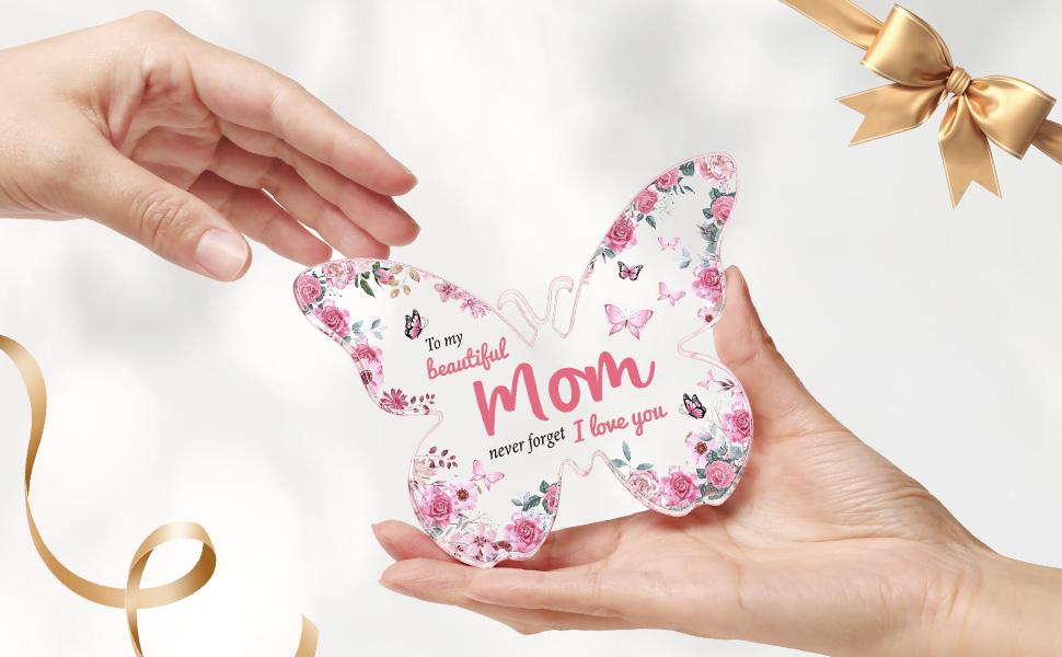 Mothers Day Gifts for Mom from Daughter Son Unique Birthday Gifts, Butterfly-Shaped Acrylic Keepsake Decorations, 5x3.8 inch Valentines Day Presents Ideas for Love Mom Grandma Wife