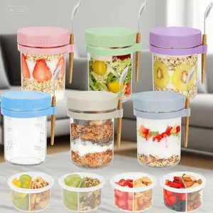 16 oz Glass Meal Prep Containers with Lids - 6 Pack Airtight Mason Jars for Overnight Oats, Chia Pudding & Yogurt - Leak-Proof Design with Removable Compartments - BPA-Free Reusable Storage Jars for Breakfast & Snacks