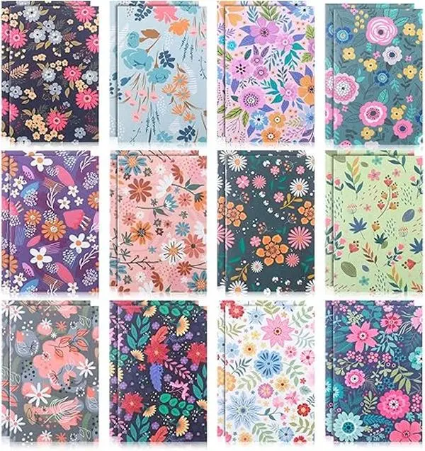 24 Pcs Floral Notebook, Mini Colorful Flower Patterns Notebook Inspirational Pocket Notepads Small Journal for Women Kids Teacher Classroom Office Bible Journaling Supplies, 4.9 x 3.1 Inches