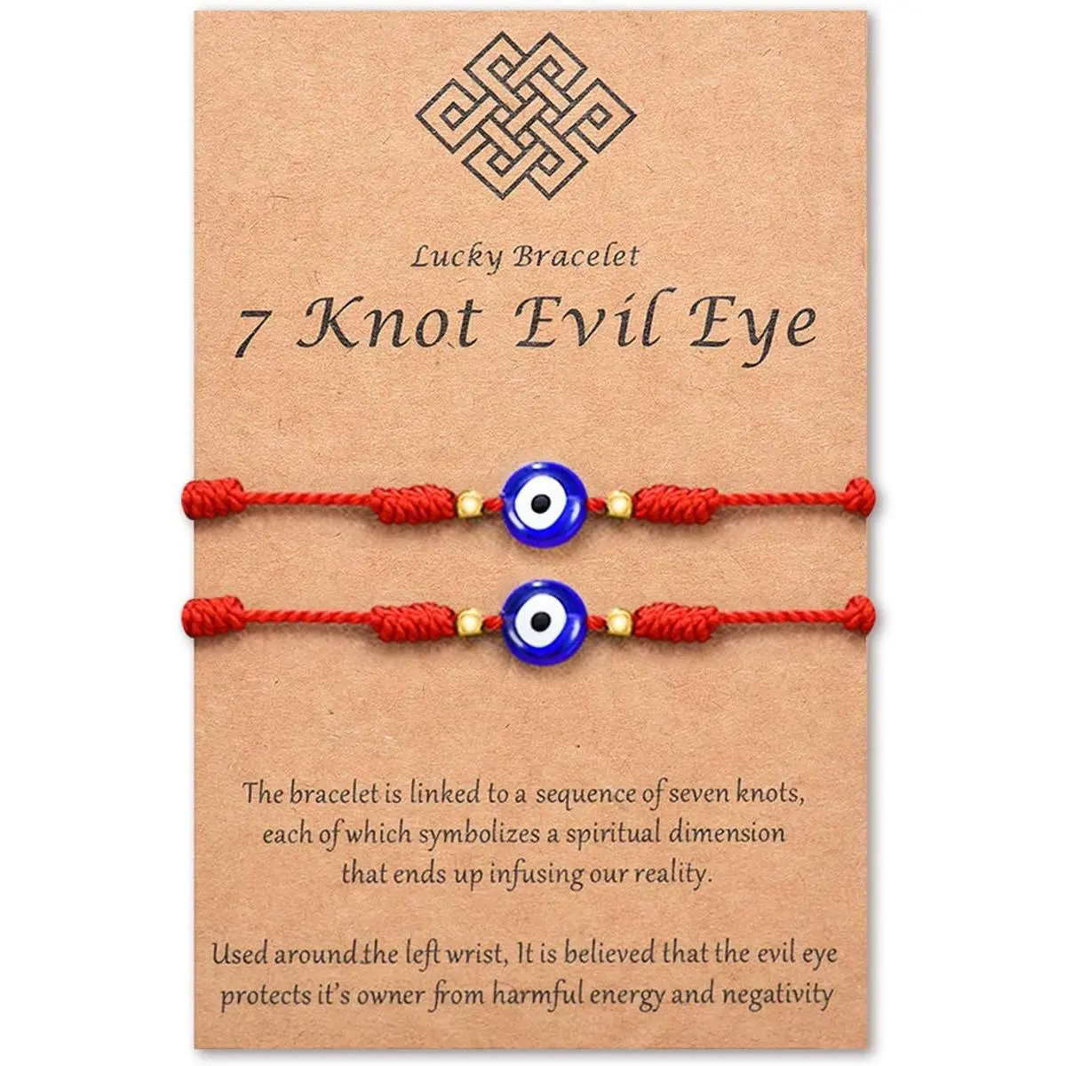 Ver.3 Evil Eye 7-Knot Adjustable Red String Bracelets, Amulet String Bracelets for Women Protection Gift, Bad Eye, Two Piece Set