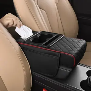 Multifunctional PU Leather Car Armrest Box Mat, Central Elbow Heightening Pad, Storage Box, Cup Holder, Car Tissue Box, Auto Interior Accessories