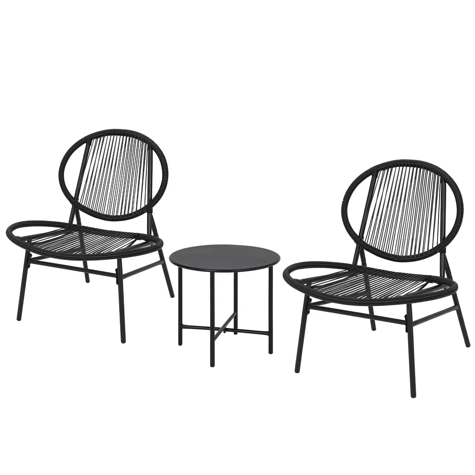 3-Piece Outdoor Seating Acapulco Chair All Weather Small Patio Bistro Set of 2 Chairs and Side Table Modern Outdoor Furniture for Backyard Garden Balcony Black