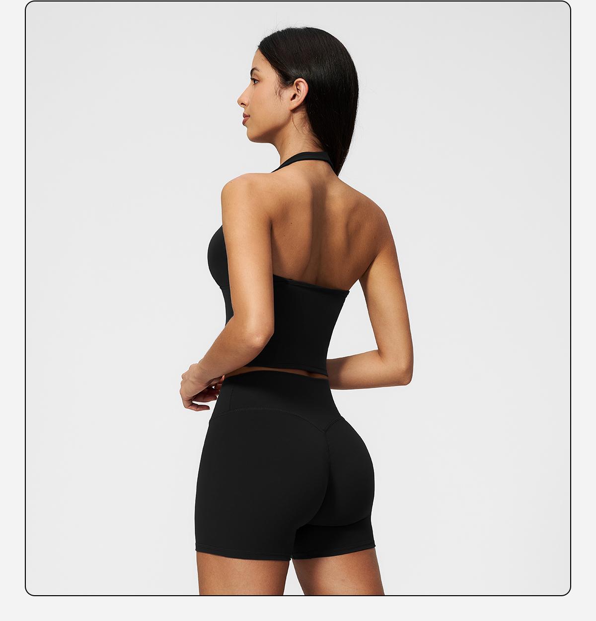 MFVIM Women’s V-Neck Halter Long Yoga Set — Back-Enhancing Waist-Defining Tank Top & High-Waisted Butt-Lifting Sports Shorts, Two-Piece Set,back to school,back to school haul
