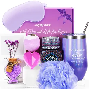 Lavender Spa Gifts Set for Women, Birthday Gifts for Her Mom Wife Daughter Grandma Sister Girlfriend Workmate, Home Bath Care Package, Relaxation Self Care Gift Bath Set Get Well Gift Box