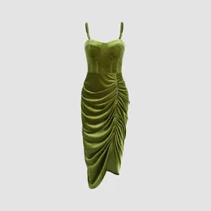 Cider [3 colors, size 2-26] Velvet Ruched Cami Dress Dealsforyou