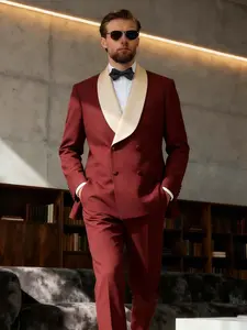 Men's Suit Shawl Lapel Double-Breasted Long Sleeve Blazer & Pants Set - Formal Two-Piece Tuxedo with Waffle Texture, Stretch Comfort Fit for Weddings, Parties & Evening Occasions