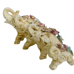 Set Elephants Capodimonte Porcelain Handmade Anniversary Anniversary Engagement