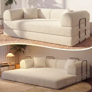 KELVISS 79-in Boneless Cloud Couch Furniture, 5-in-1 Convertible Sleeper Sofa Bed, Deep-Seat Corduroy Modular Floor Sofa with 2 Headrest Pillows, Easy Setup for Small Spaces Oversized Plush Chaise Lounge