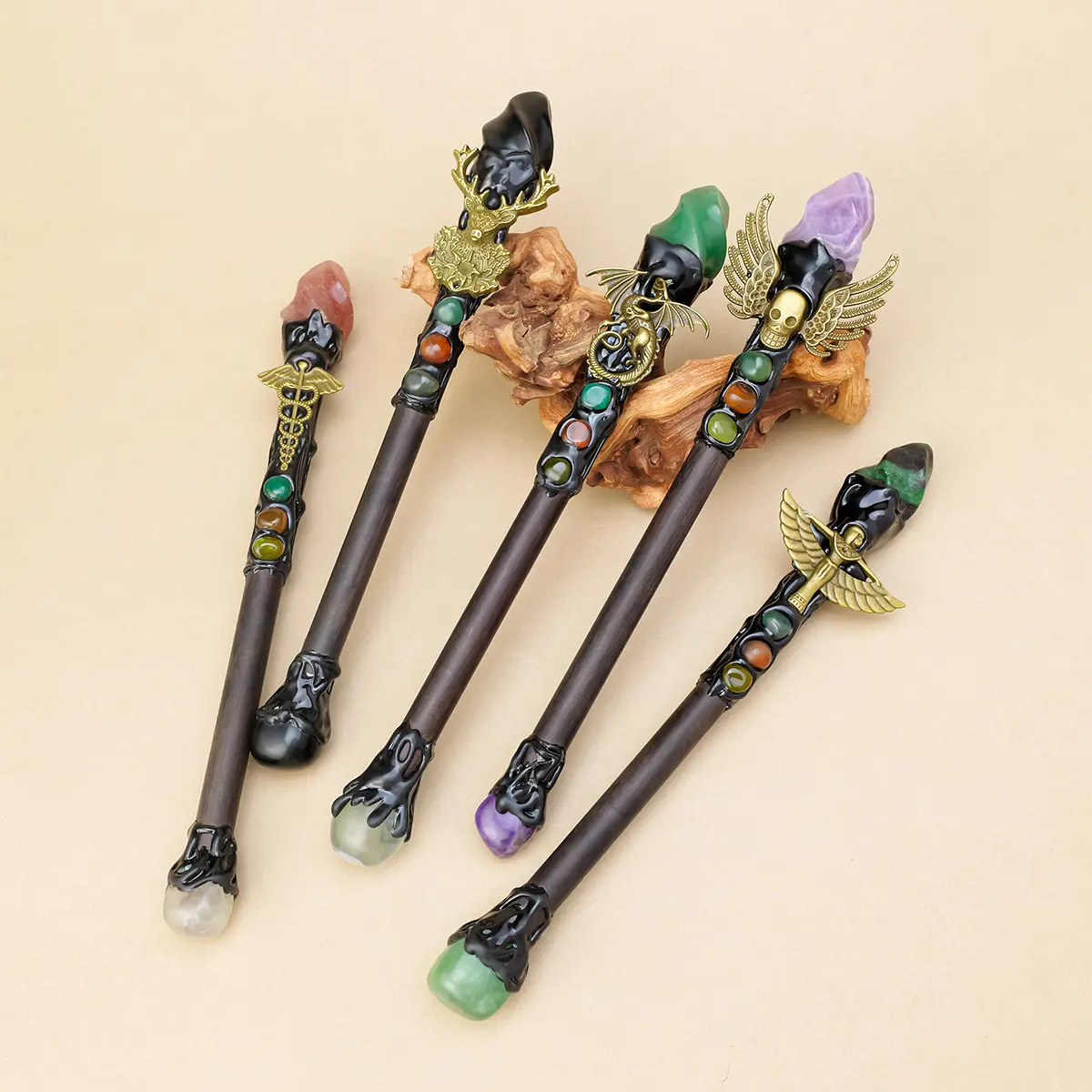 Amethyst Natural Stone Magic Scepter, Fairy Lucky Tumble Gem Stick, Unique Crystals, Decorative Wand for Home Decor & Fairy Tale Rooms, Christmas Gift Idea