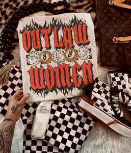 Graphic Tee, Vintage Out-law Women Flames Shirt, Retro Western Girly Tee, Casual Clothing, Gift For Women