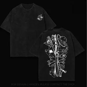 Gomu Gomu No Mi - One Piecee Anime Double Printed Vintage Washed Tee Unisex Oversize Anime Manga Washed Heavyweight Cotton T-shirt, Gift For Anime Fan, Anime Lover