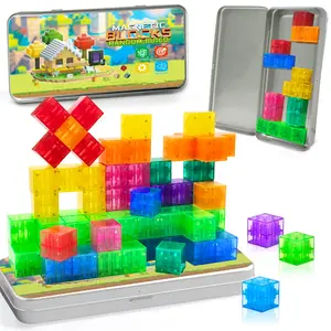 Children's Magnetic Toy Set with Transparent STEM Educational Toys, Magnetic Tiles Stacking, Creative Birthday and Christmas/Halloween Gifts for Teenagers Over 3 Years Old, with Bright Colors and Interesting Designs