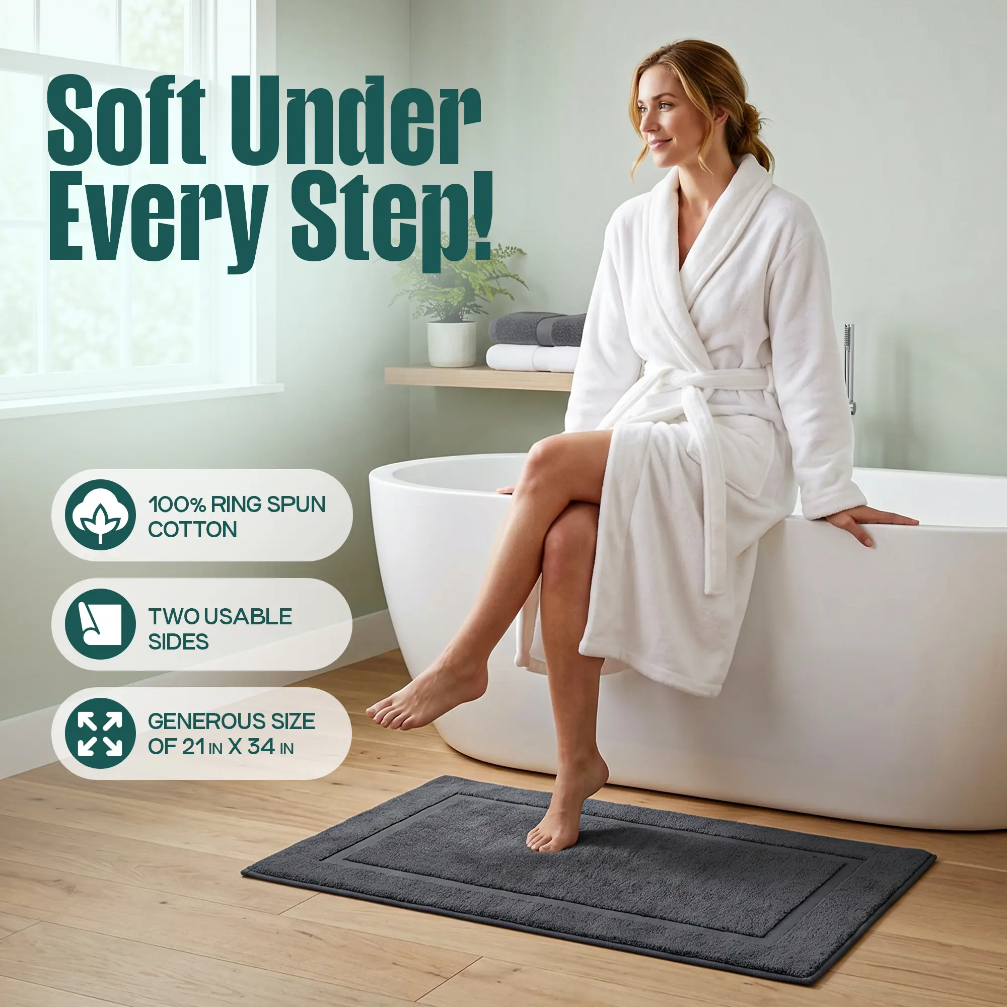 Utopia Towels Luxury Cotton Bath Mat Set, 2 Pack, 21 x 34 Inch, Highly Absorbent Soft Bathroom Floor Mats, Machine Washable