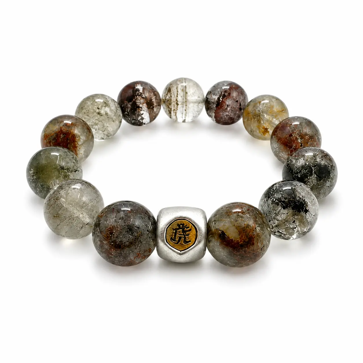 Unisex Handmade Green Phantom Quartz Crystal Bracelet - Natural Beaded with Spiritual Rune Charm, Lucky Bracelet for Money Attraction & Career Boost, Energy Jewelry for Peace of Mind