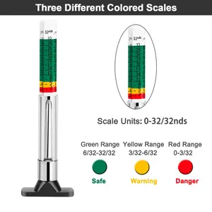 2 Pcs 25mm Car Tire Tread Depth Gauge Color Coded, Universal Car Tire Tread Depth MeterReads in MM and 32nds, Quickly Identifies Tread on Tires