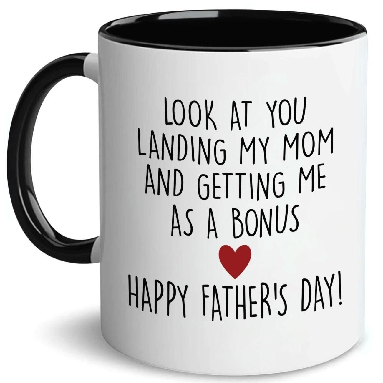 Happy Father’s Day Ceramic Mug, Father’s Day Gifts, Gift For Bonus Dad, Funny Stepdad Coffee Mug, Bonus Child Gift Idea