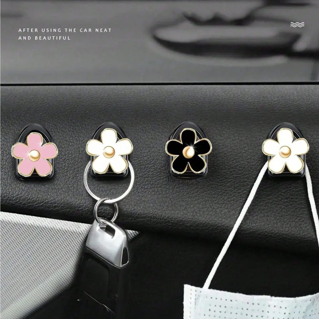 2pcs Flower Car Mini Hooks, Cute Daisy Car Sticky Hooks, Adorable Car Accessories, Easy-To-Use Car Organizers, Car Organization Accessories, Perfect for Car Decoration, Car Interior Accessories Girls, Car Accessories Women