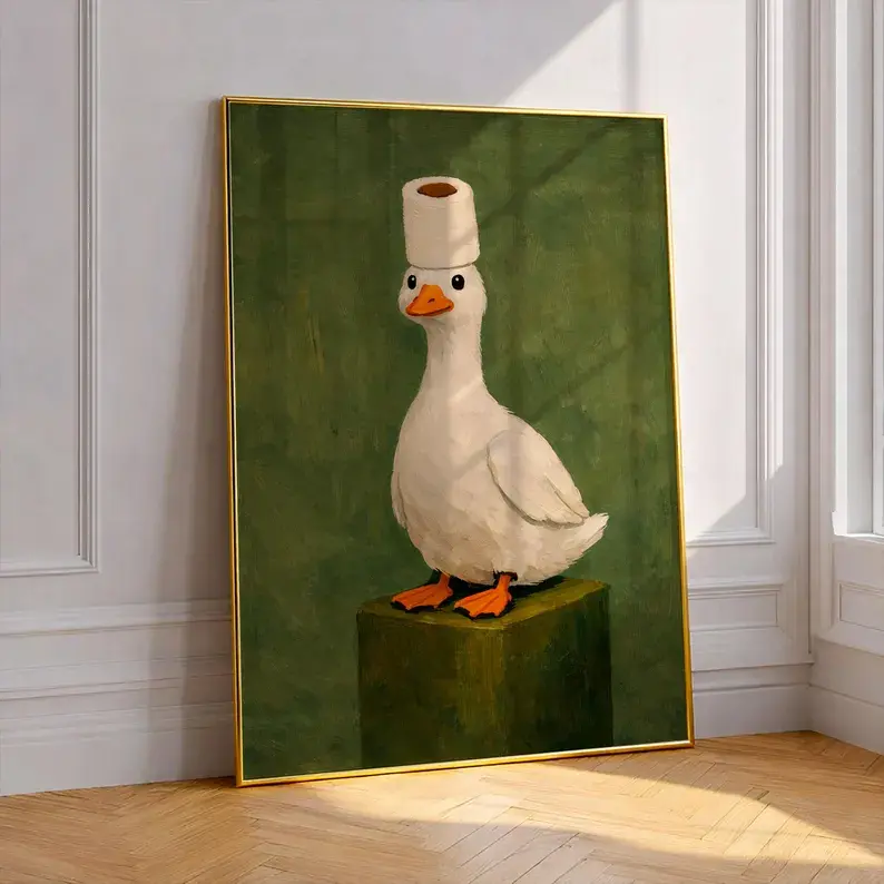 Poster Duck , funny bathroom wall art, humorous animal print, vintage style decor, quirky home artwork, unique gift idea (unframed)