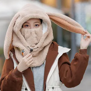 3-in-1 Winter Fleece Hooded Mask Scarf – Trending Bunny Ears Design, Super Soft Lightweight Warmth with Adjustable Drawstring, Blue-Ocean Fruit Pattern Style, Ideal for Skiing, Biking & Outdoor Cold-Weather Sports