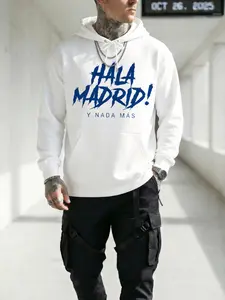 Hala Madrid Y Nada Mas Graphic Hoodie for Men and Women Unisex Soccer Fan Apparel Football Sports Gift Idea White Pullover Sweatshirt Casual Streetwear Cotton Hooded Top Printed Unisex Casual Hoodie