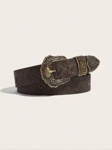 Women's Vintage Waist Belt with Western Antique Copper Buckle, Perfect for Music Festivals & Halloween Decorations, Unique Fashion Accessory