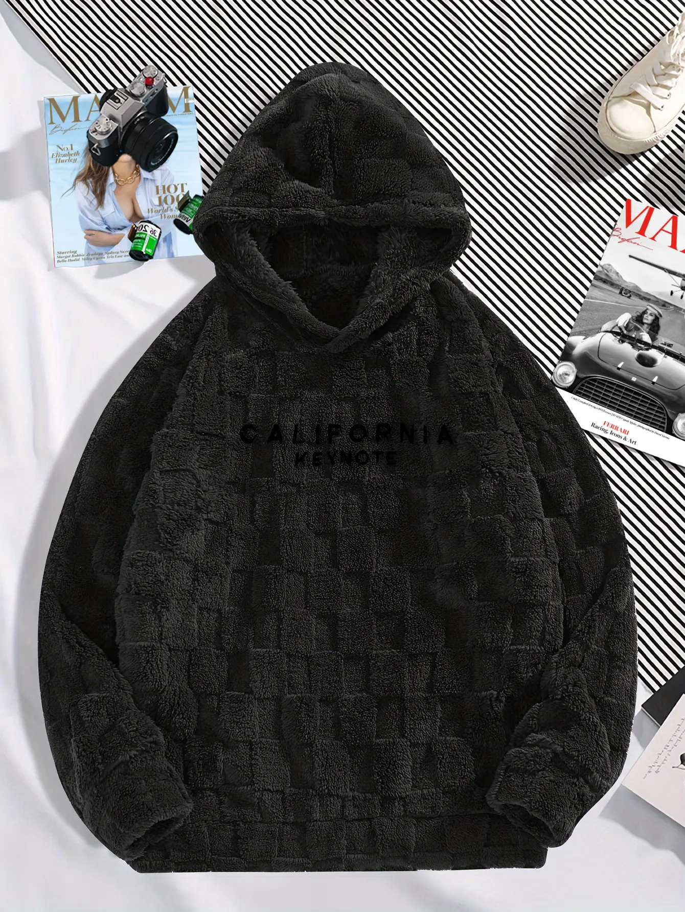Men's California Embroidered 100% Polyester Fleece Hoodie - Unisex Loose-Fitting Drip Clothing Men's Wear Pullover, Soft Touch, Warm Thermal Design