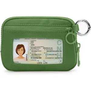 Wallet Zip Card Case with ID Window Purses for Women Coin Purse with Zipper Mini Portable Keychain Wallet, Meadow Green