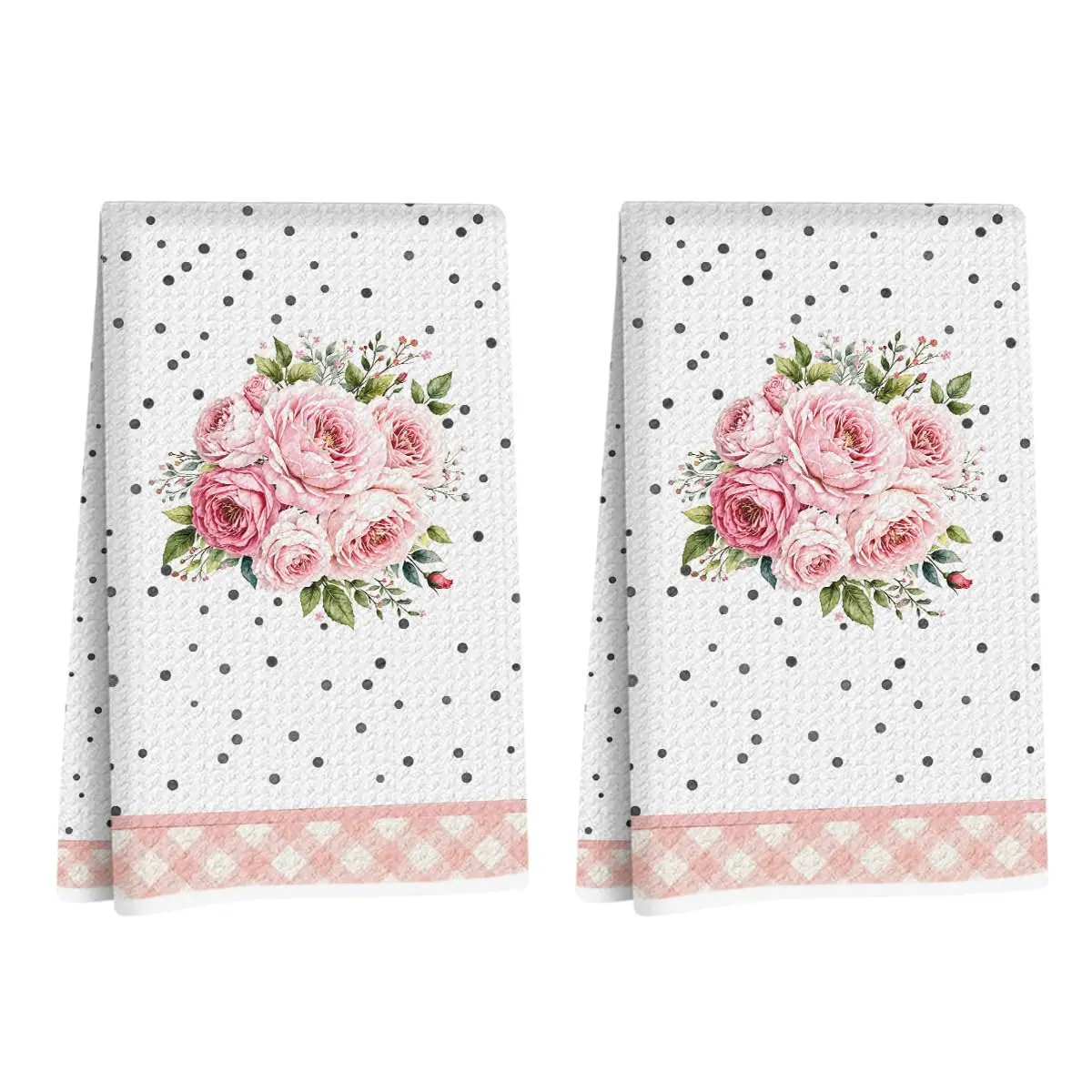 2Pcs Flower Kitchen Towels 18x26 Inch, Pink Floral Reusable Dish Towels, Hand Tea Towel for Kitchen Home Bathroom Farmhouse Decor, Flowers Gifts for Women Friend
