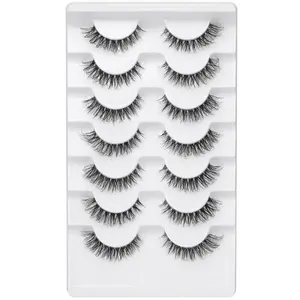 JIMIRE Demi-wispies Faux Mink Eyelashes with Clear Band Russian Strip Lashes Fluffy Natural Look Wispy Light 13MM Short False Eyelashes Invisible Small 3D Fake Lashs Pack 7 Pairs