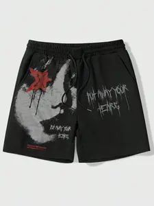 Men's Regular Fit Graffiti Print Drawstring Waist Shorts, Casual Street Fashion Shorts for Summer, Men's Bottoms for Daily Wear, Casual Streetwear Shorts, Graffiti Style Shorts