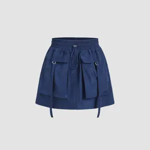 Cider [2 colors, size 2-10] Solid Cargo Pocket Drawstring Mini Skirt