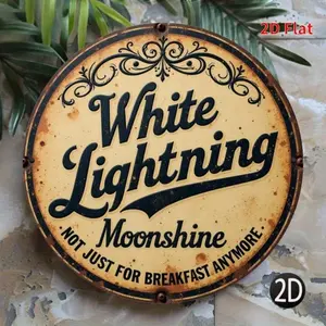 Vintage Round Aluminum Wall Art Metal Sign with White Lightning Moonshine Design 7.87x7.87 Inch for Home Office Porch Bedroom Living Room Decor Home Decor Products