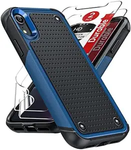 Phone Cases for Case iPhone-XR: Apple XR Phone Case for Men with Screen Protectors, Shockproof Heavy Duty Dual Layer Protective Hard PC Textured Back & Soft Bumper Case Cover for Apple iPhone XR, Blue