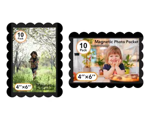 10 Pack Magnetic Frame Reusable, Magnetic Photo Frames for Refrigerator 4x6” With Wavy Border, Refrigerator Magnets for Pictures Suitable Home, School, Office (Black)
