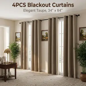 Mother's Day Gifts, 34x84 Inch 4pcs Blackout Curtains for Living Room Bedroom Linen Blackout Curtains, Grommet Luxury Black Out Curtains for Windows Apartment FT241120