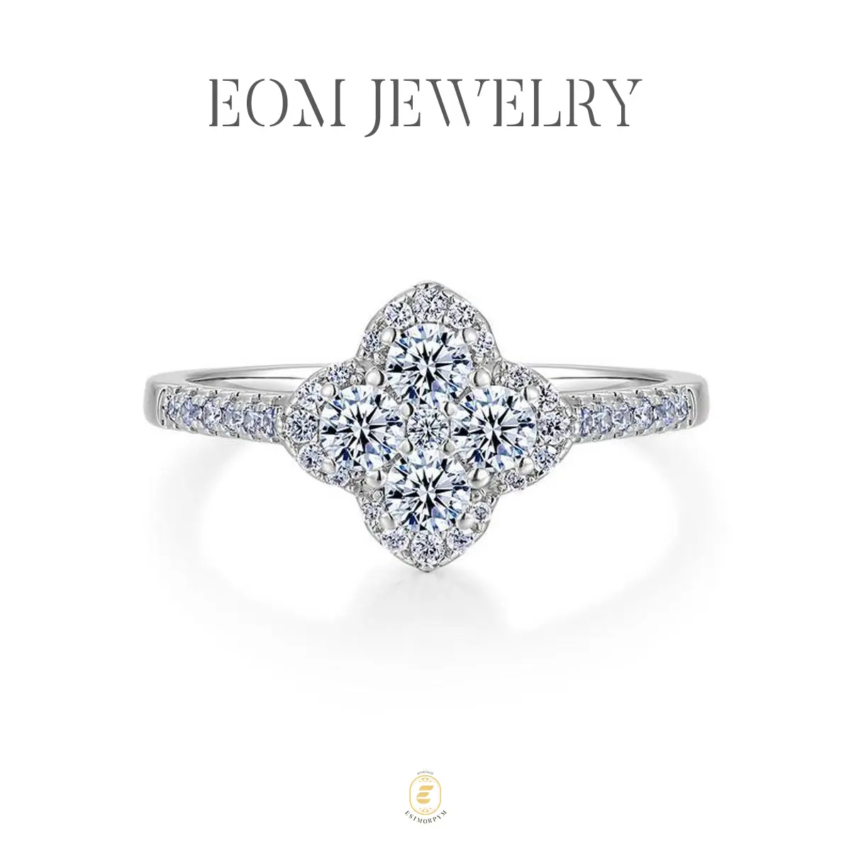Eternal Love Four-Leaf Clover Promise Ring Sparkling Dainty Flower Jewelry Wedding Engagement Anniversary Valentine's Day Birthday Gift Daily Wear