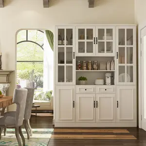 FUFU&GAGA Large Kitchen Hutch Storage Cabinet ,Glass Doors, Pantry Cabinet, Drawers & Shelves and Doors, for Hallway White (63”W x 15.7”D x 78.7”H)