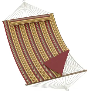 2 Person Outdoor Hammock, Cotton Rope Hammock with Polyester Pad, Adjustable Steel Frame, Max 500lbs Capacity, Hammock for Patio, Backyard, Garden, Beach, Beige